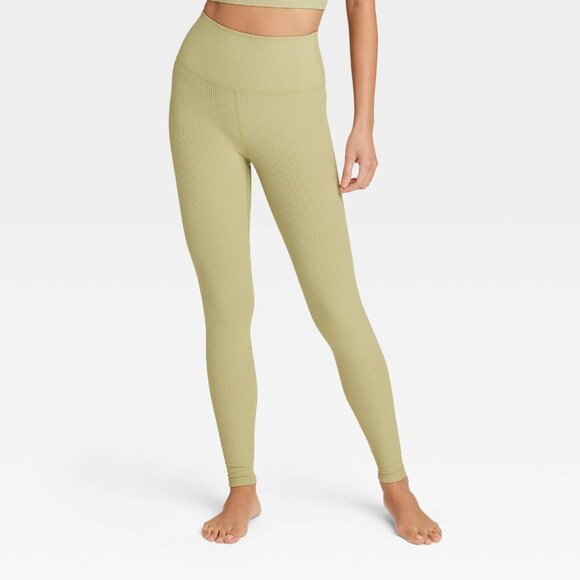 Large - Womens Ultra High-Rise Rib Leggings 27" - All In Motion - Olive Green - Picture 1 of 9